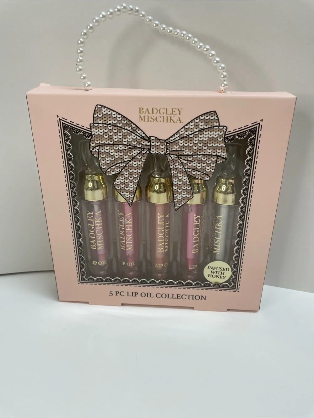Badgley Mischka Pink Gift Set - 5 Lip Oils with Gold Caps